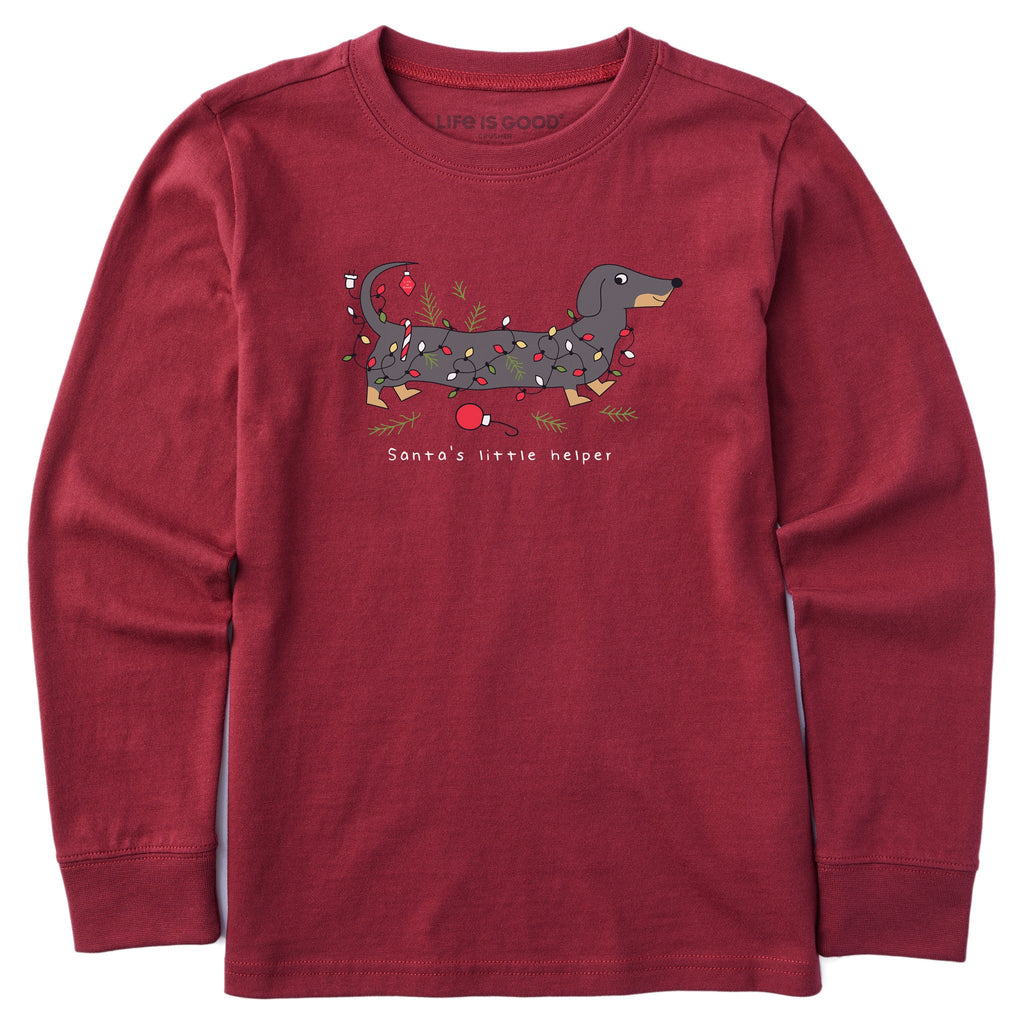 Kids Santa's Little Helper Dachshund Long Sleeve Crusher Tee product image 1