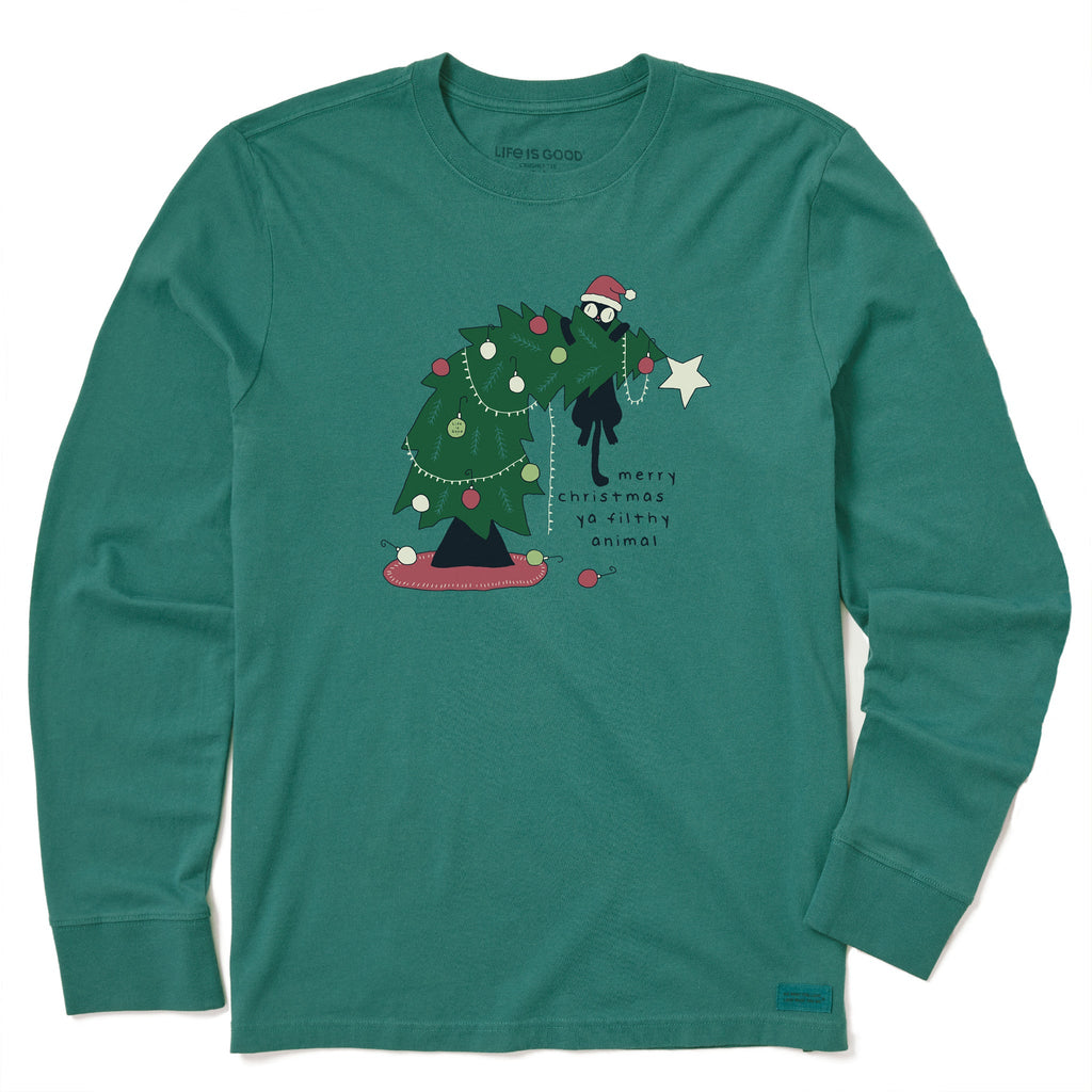 Men's Merry Christmas Ya Filthy Animal Cat Long Sleeve Crusher Tee
