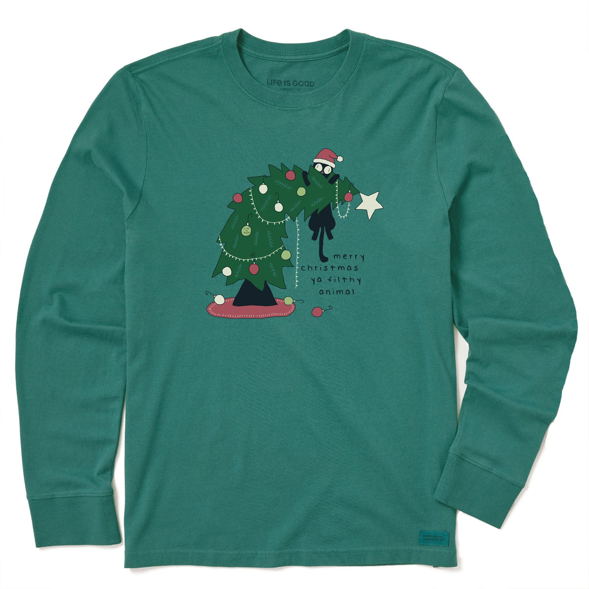 Men's Merry Christmas Ya Filthy Animal Cat Long Sleeve Crusher Tee
