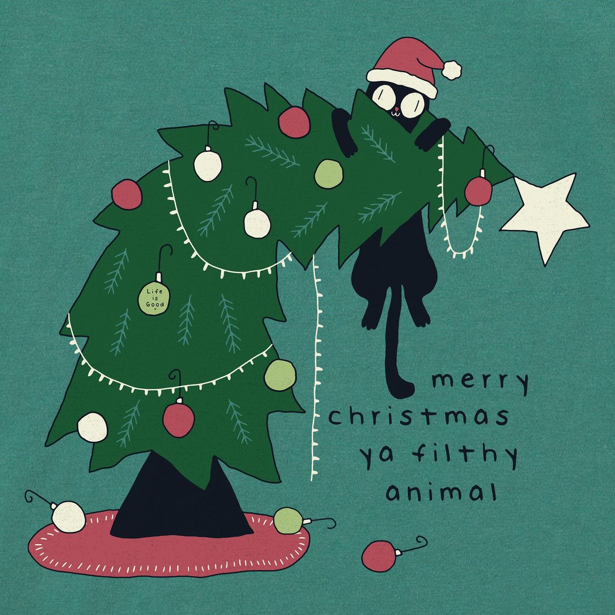 Men's Merry Christmas Ya Filthy Animal Cat Long Sleeve Crusher Tee