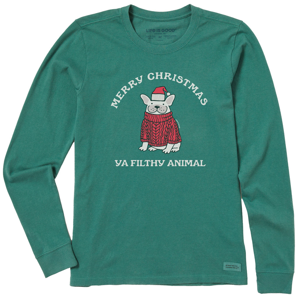 Women's Merry Christmas Ya Filthy Frenchie Long Sleeve Crusher Tee