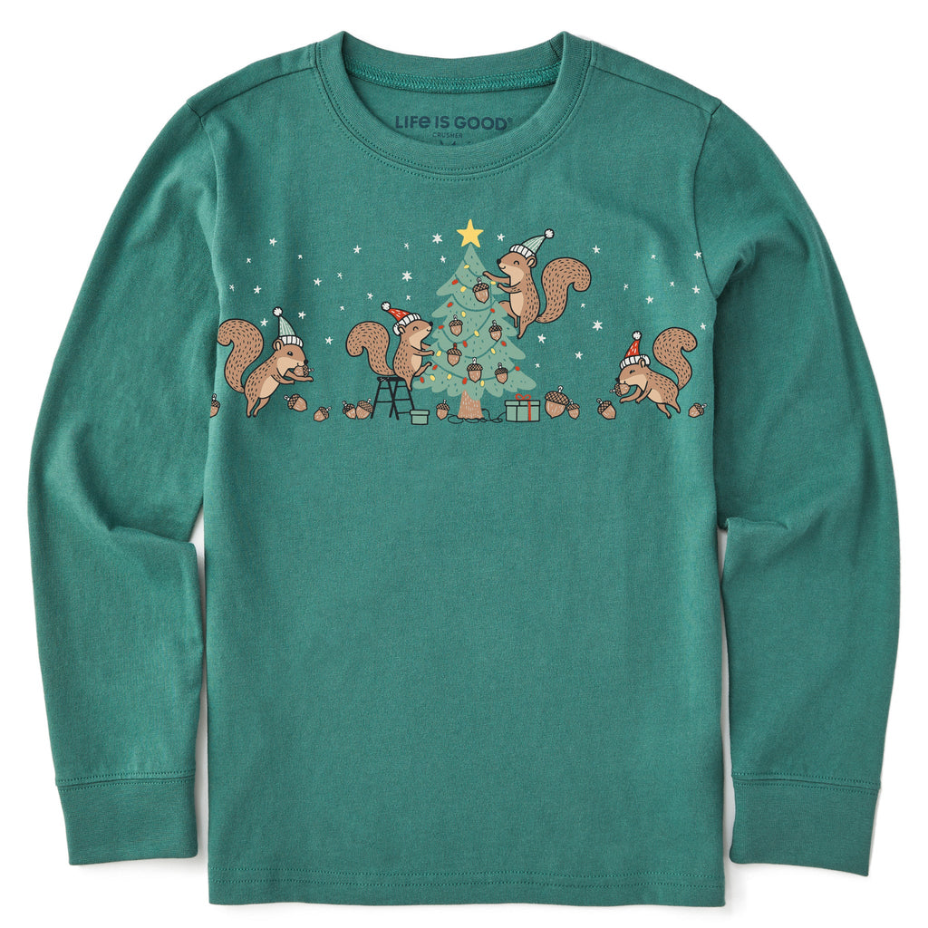 Kids Tree Decorating Squirrels Long Sleeve Crusher Tee