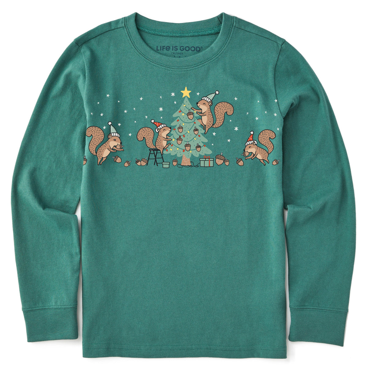 Kids Tree Decorating Squirrels Long Sleeve Crusher Tee