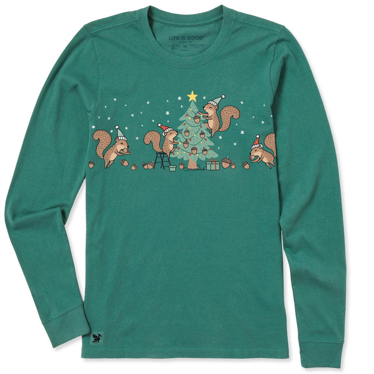 Women's Tree Decorating Squirrels Long Sleeve Crusher Tee