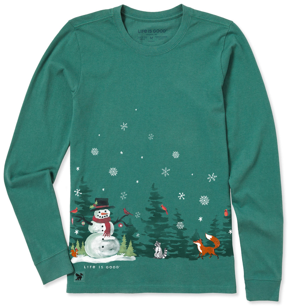 Women's Snowman Winter Scene Long Sleeve Crusher Tee