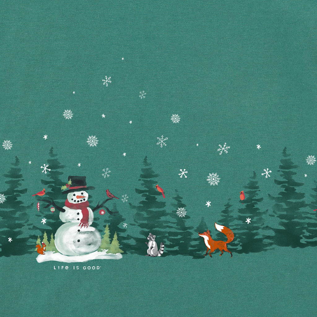 Women's Snowman Winter Scene Long Sleeve Crusher Tee