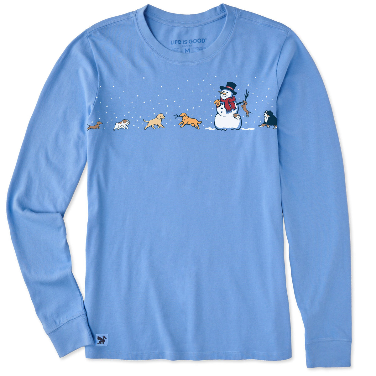 Women's Snowman and Dogs Long Sleeve Crusher Tee