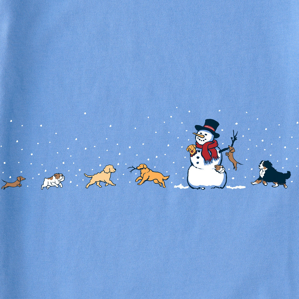 Women's Snowman and Dogs Long Sleeve Crusher Tee