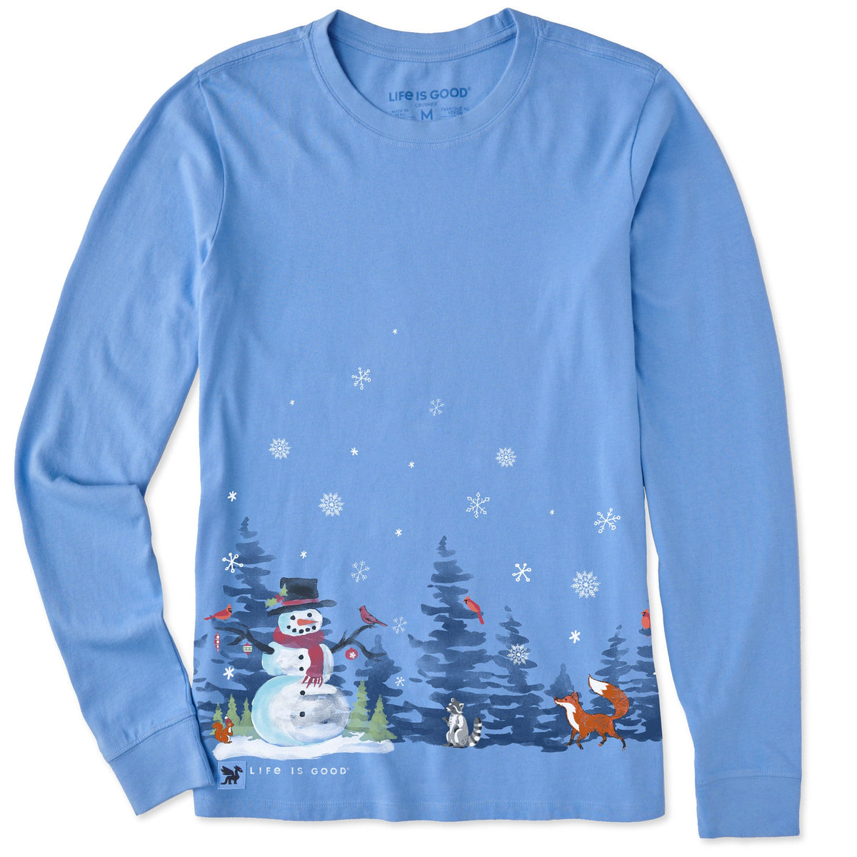 Women's Snowman Winter Scene Long Sleeve Crusher Tee