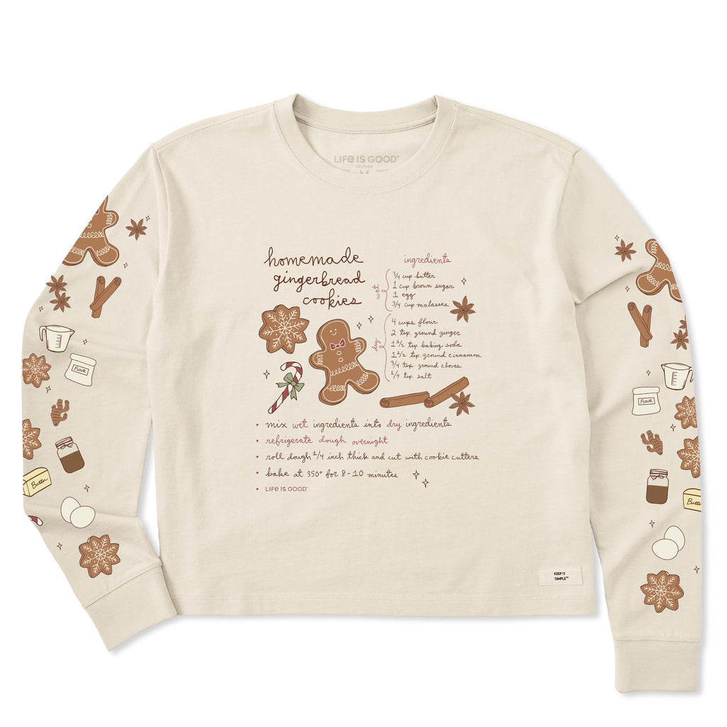 Women's Gingerbread Cookies Recipe Long Sleeve Crusher Boxy product image 1