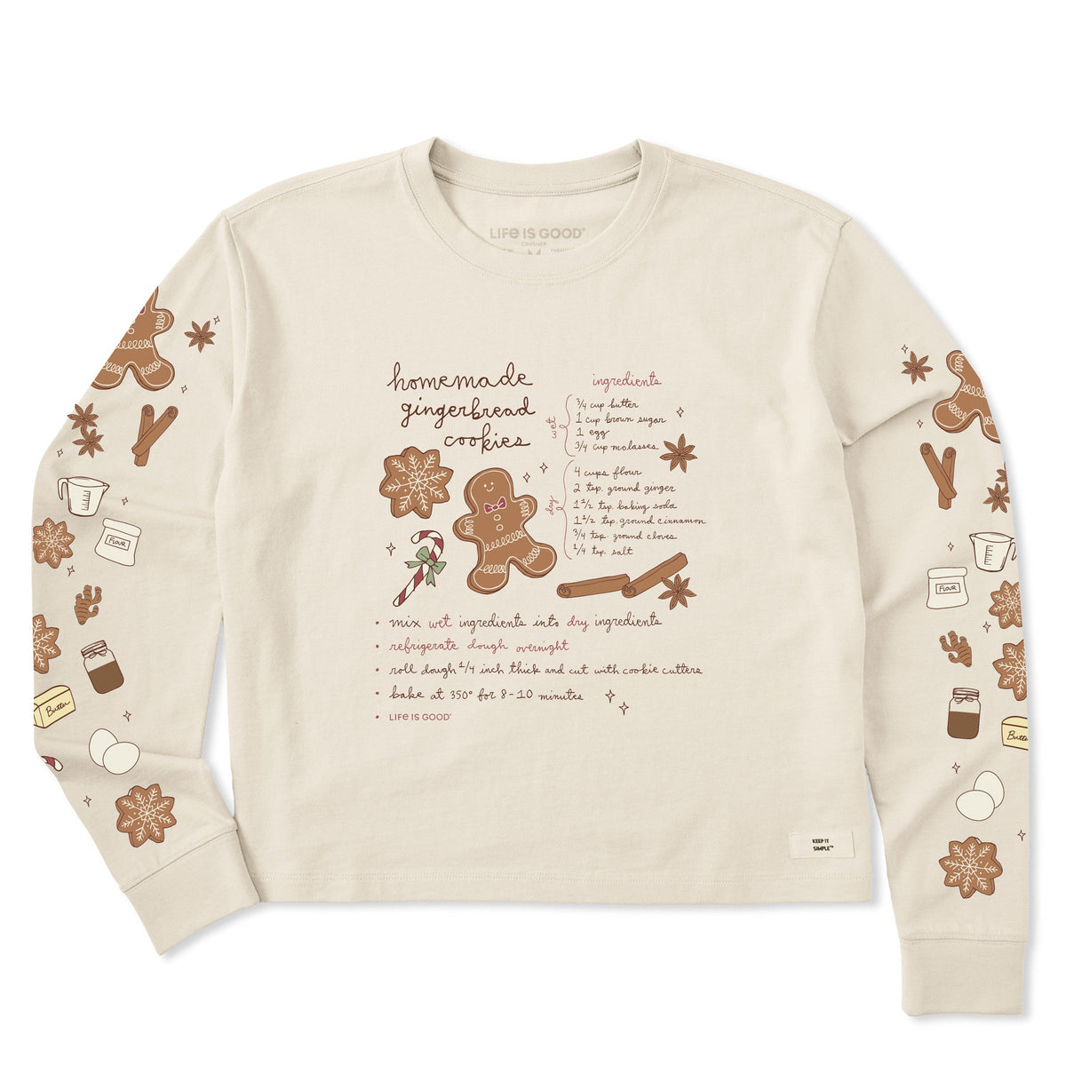 Women's Gingerbread Cookies Recipe Long Sleeve Crusher Boxy product image 1