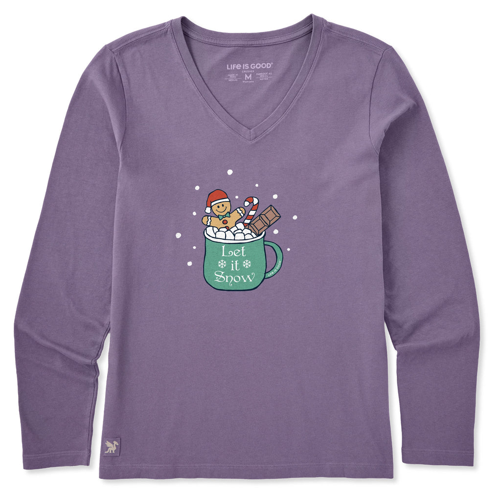 Women's Let it Snow Mug Cocoa Long Sleeve Crusher Vee