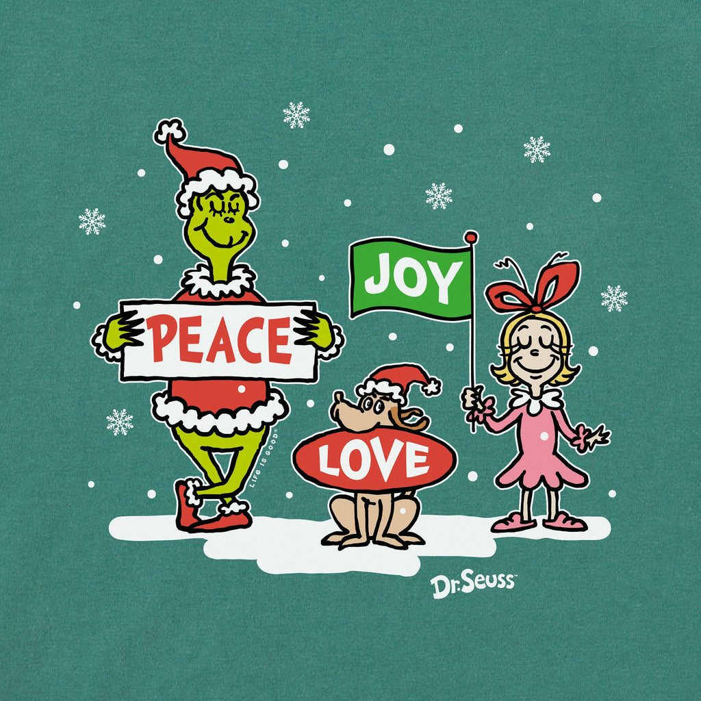Women's Grinch Peace Love Joy Snow Long Sleeve Crusher Tee