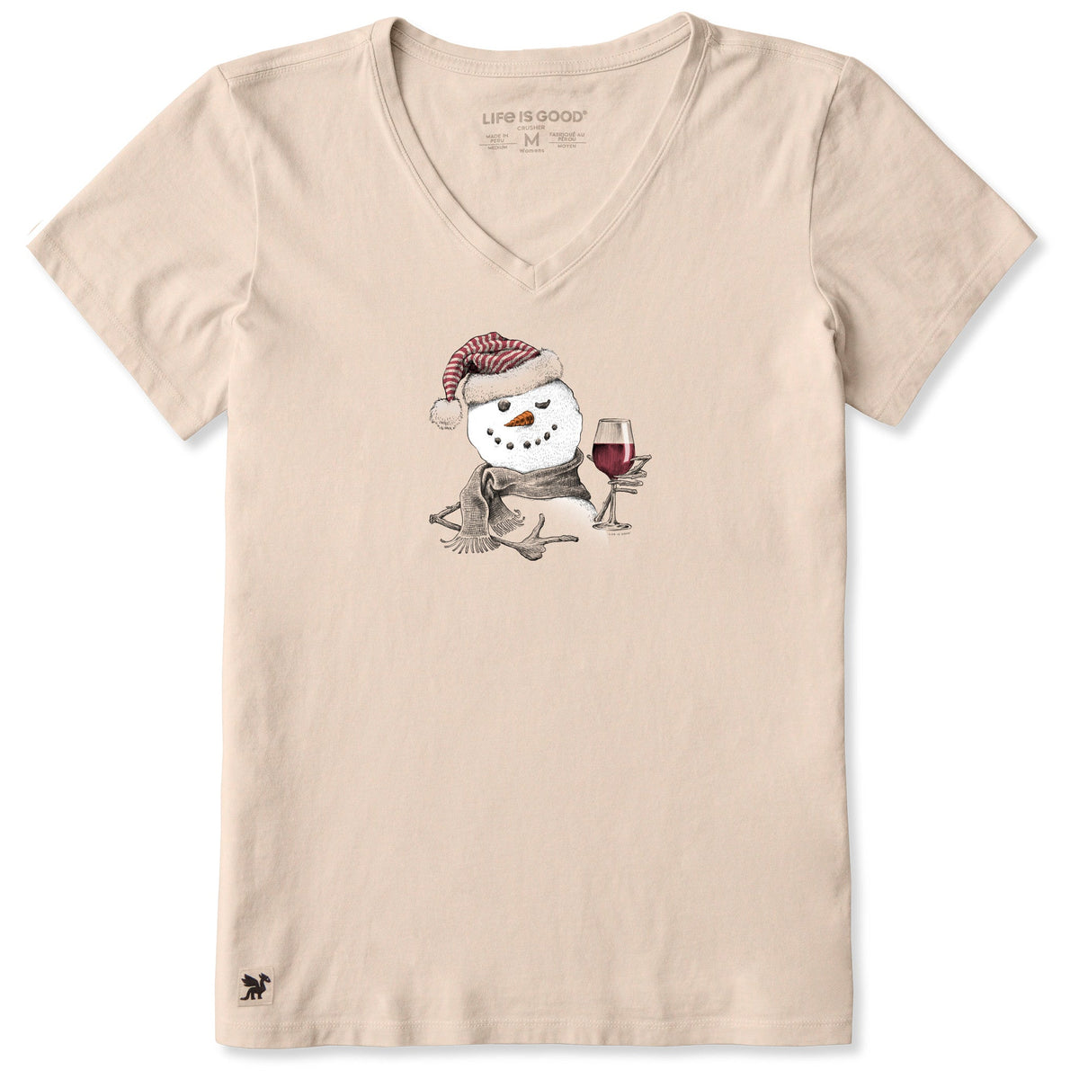 Women's Snowman w Red Wine Short Sleeve Crusher Vee