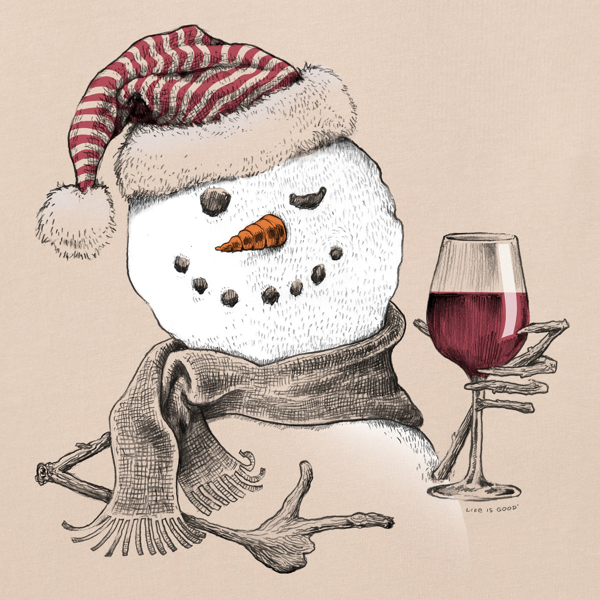 Women's Snowman w Red Wine Short Sleeve Crusher Vee