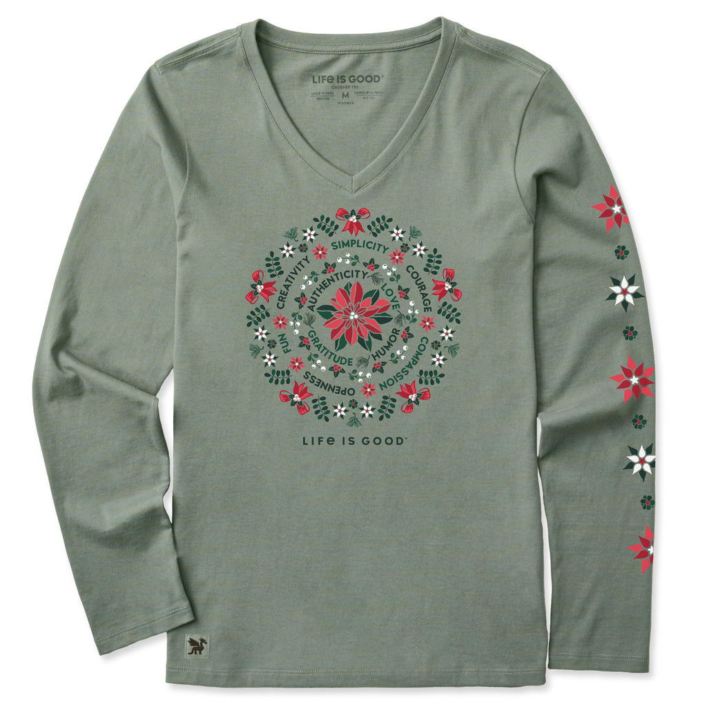 Women's Poinsettia Mandala Long Sleeve Crusher Vee product image 1