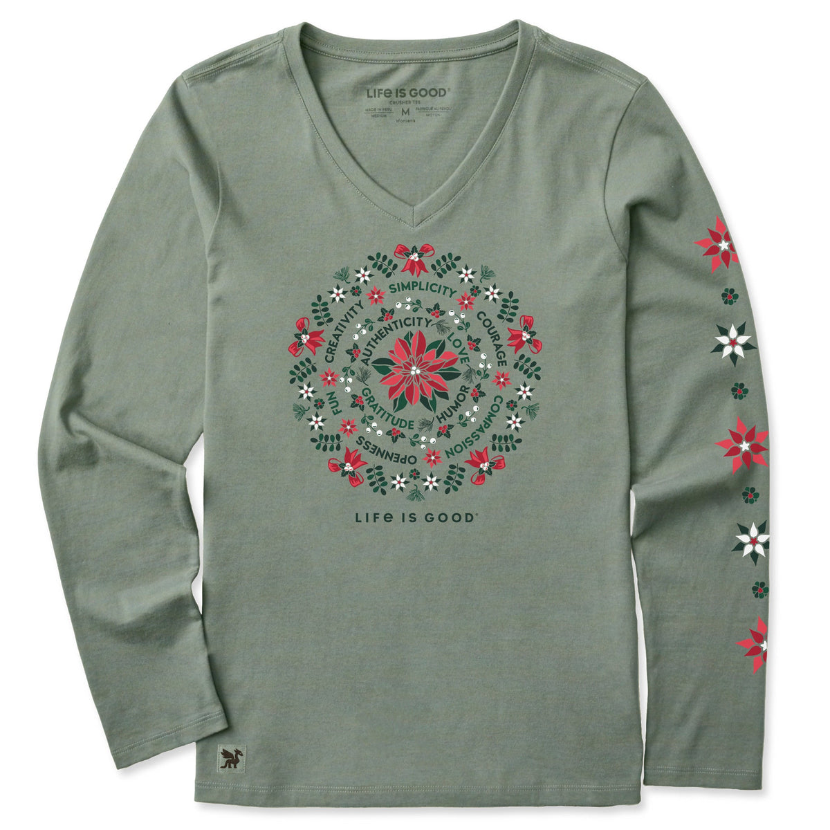 Women's Poinsettia Mandala Long Sleeve Crusher Vee product image 1