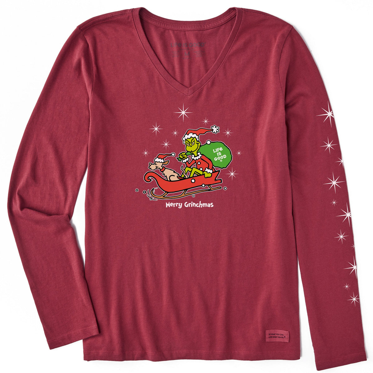 Women's Merry Grinchmas Twinkle Long Sleeve Crusher Vee