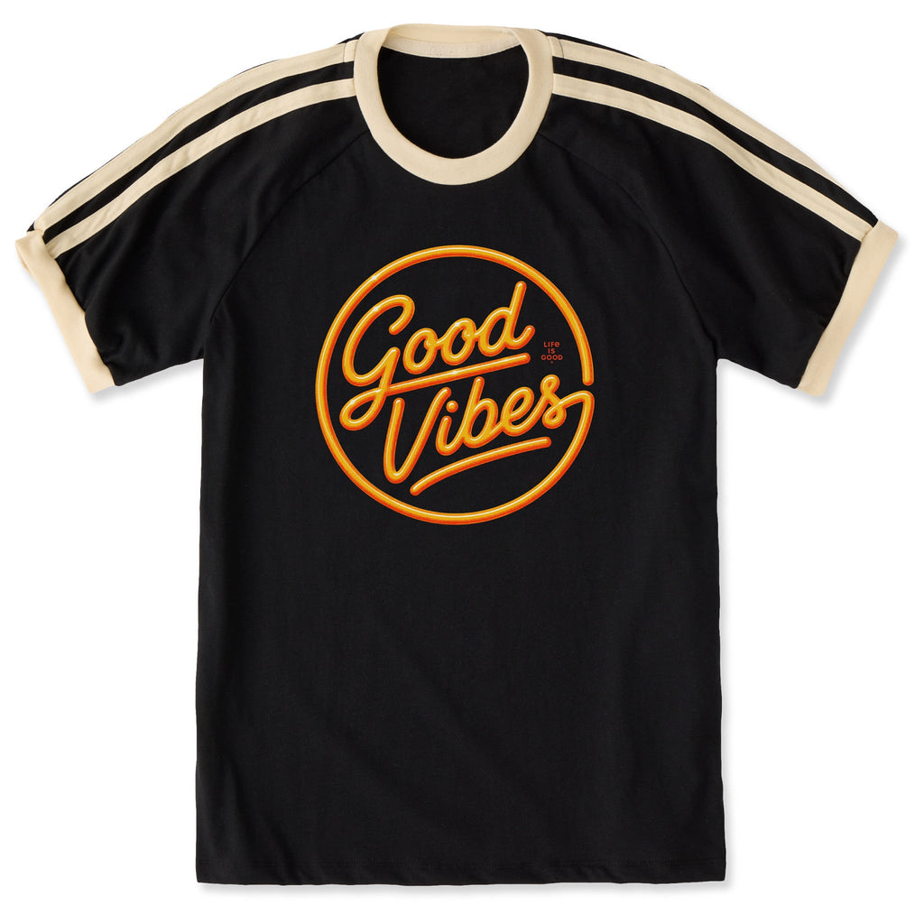 Unisex Good Vibes Neon Shoulder-Striped Ringer Tee product image 1