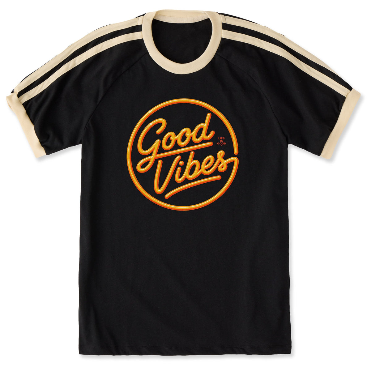 Unisex Good Vibes Neon Shoulder-Striped Ringer Tee product image 1