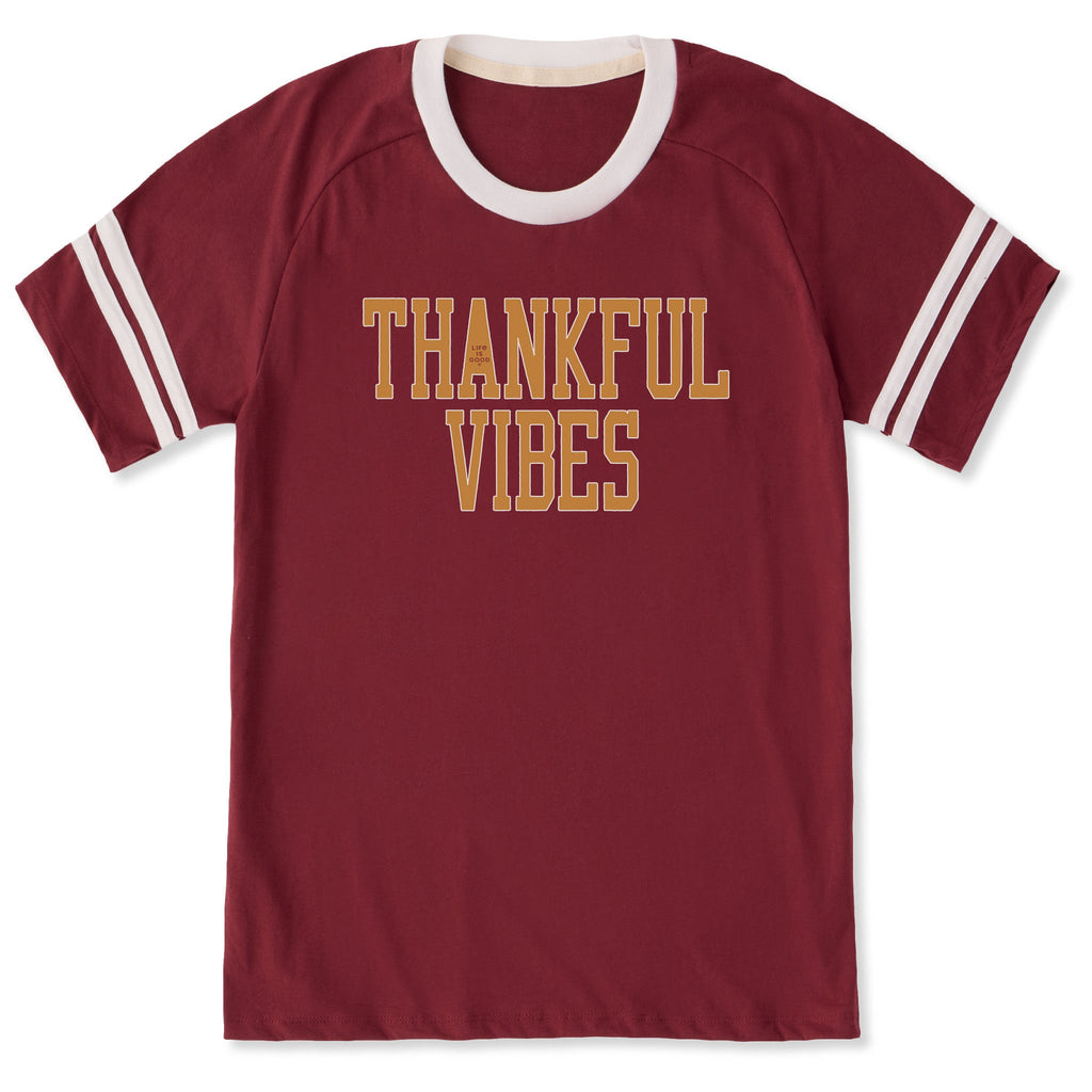 Unisex Wordsmith Thankful Vibes Sleeve-Striped Tee product image 1