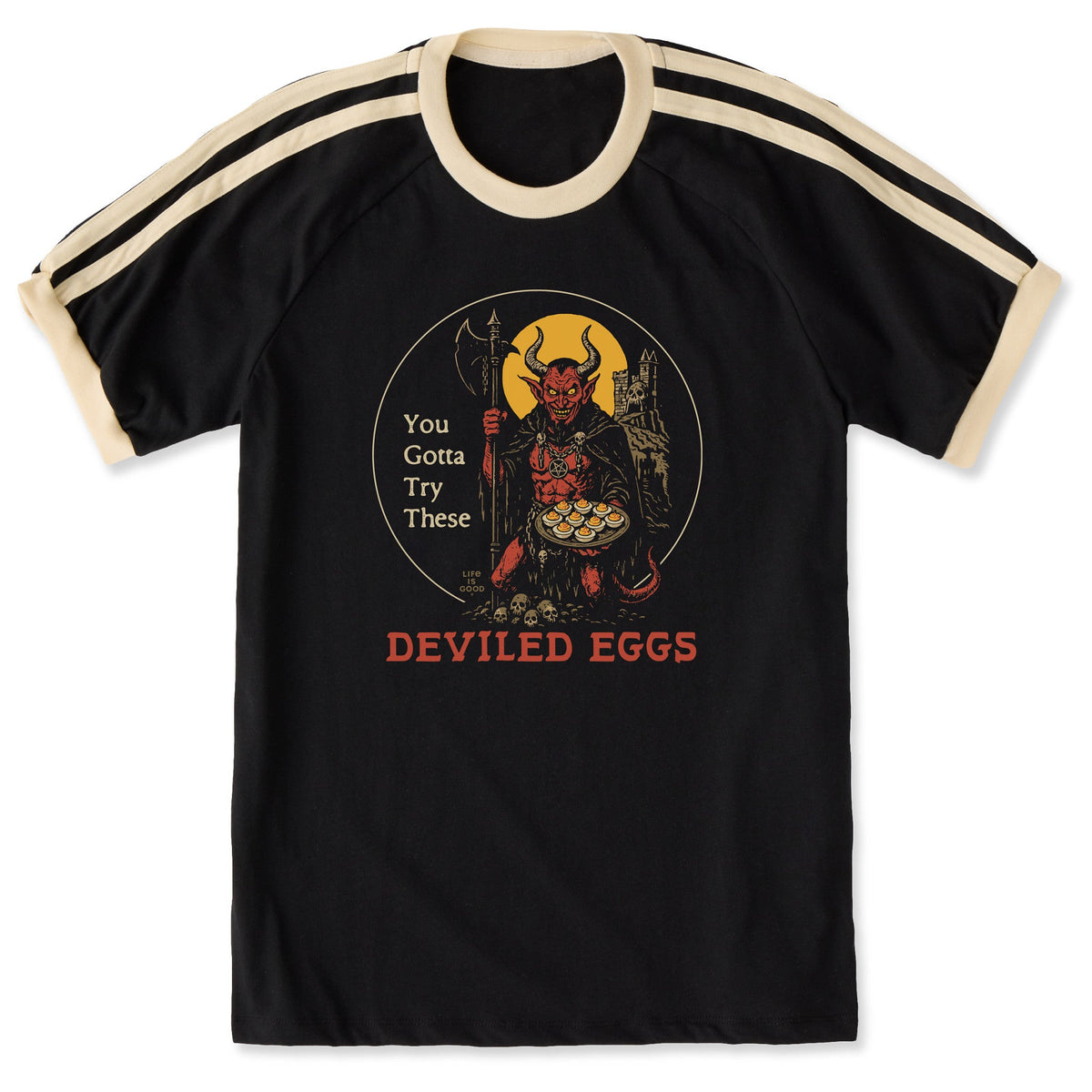 Unisex Try These Deviled Eggs Shoulder-Striped Ringer Tee product image 1