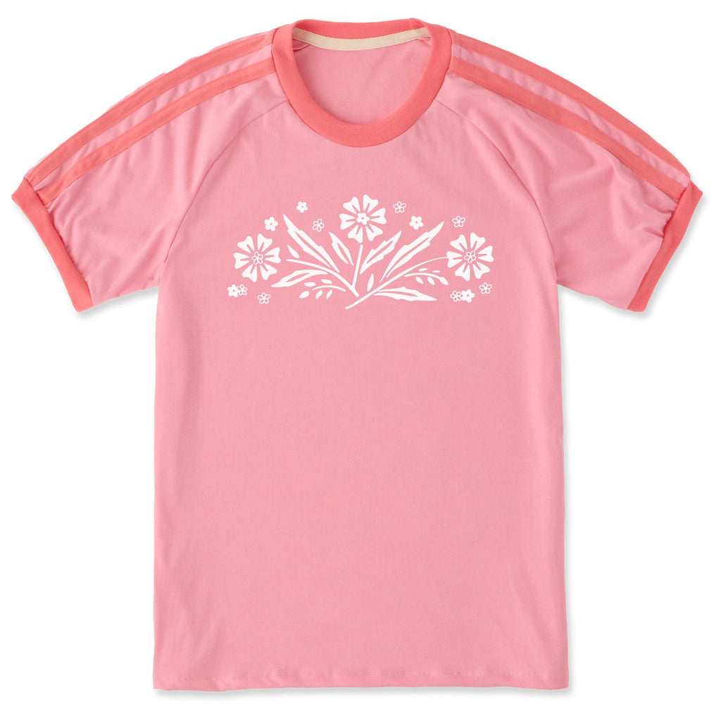 Unisex Retro Floral Shoulder-Striped Ringer Tee product image 1