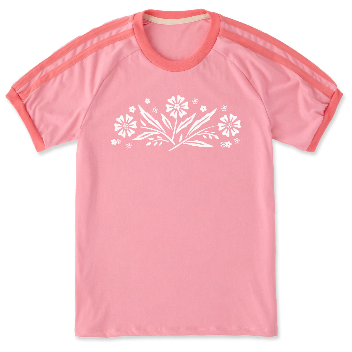 Unisex Retro Floral Shoulder-Striped Ringer Tee product image 1