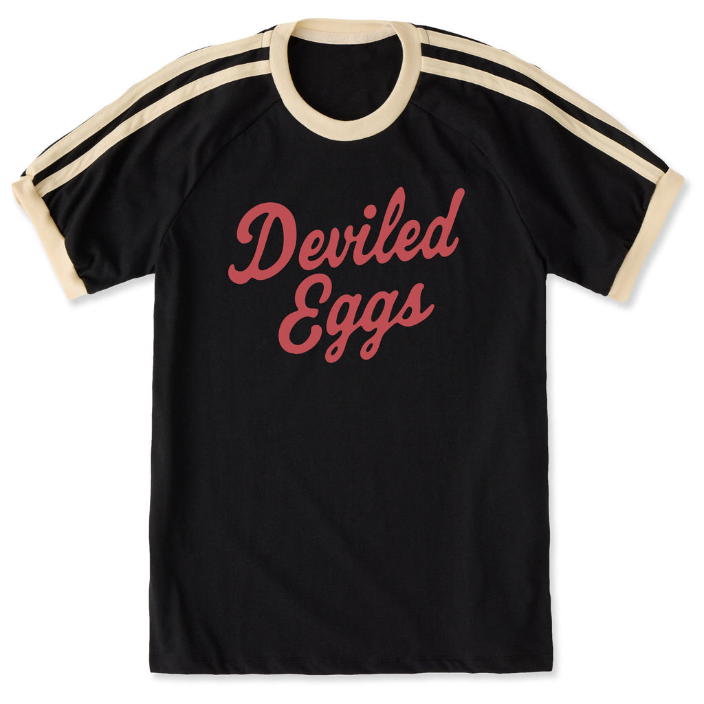 Unisex Deviled Eggs Script Shoulder-Striped Ringer Tee product image 1