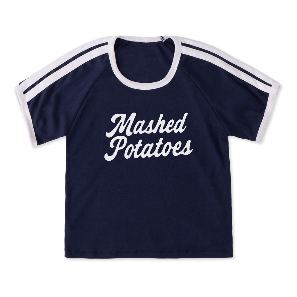 Women's Mashed Potatoes Script Shoulder-Striped Ringer Tee product image 1