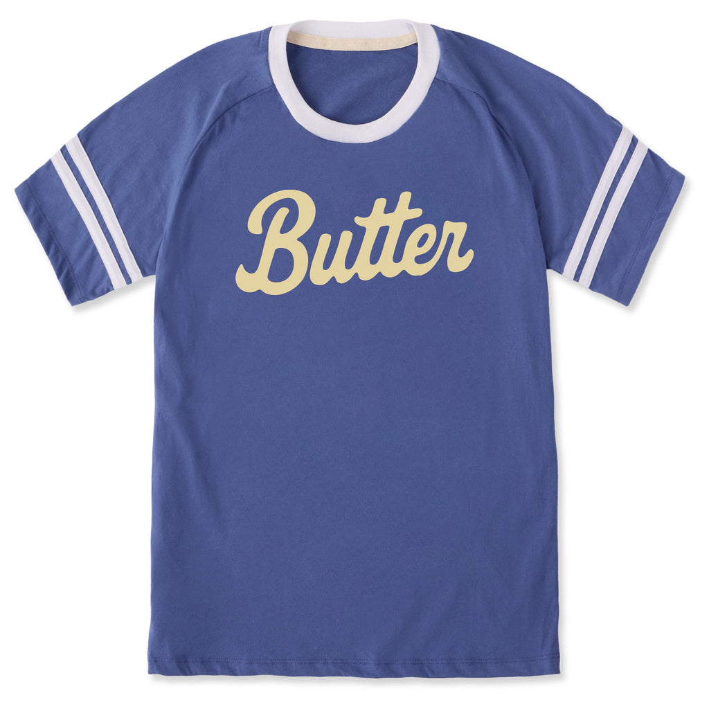 Unisex Butter Script Sleeve-Striped Tee product image 1