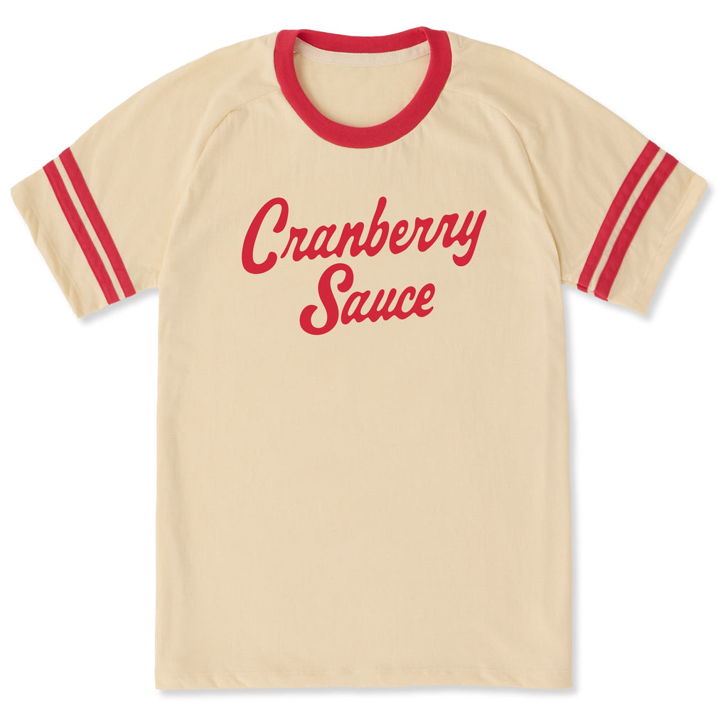 Unisex Cranberry Sauce Script Sleeve-Striped Tee product image 1