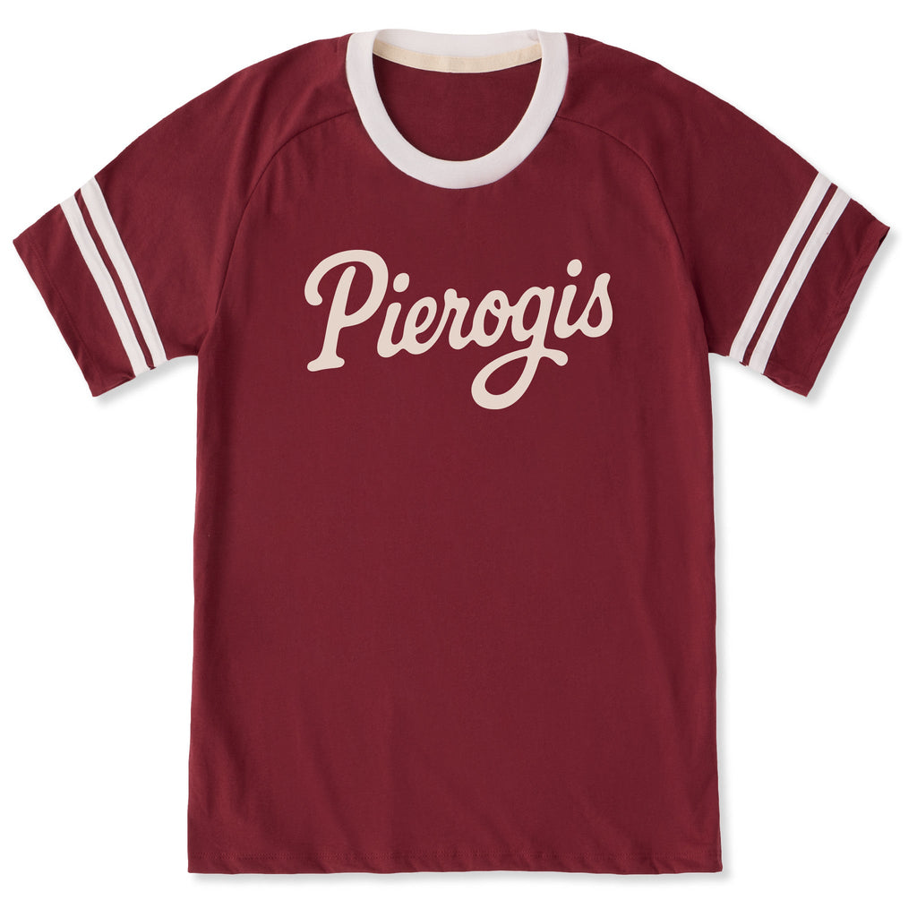 Unisex Pierogis Script Sleeve-Striped Tee product image 1
