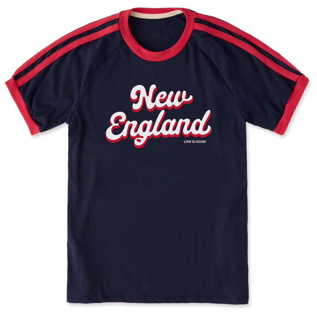 Unisex New England Script Shoulder-Striped Ringer Tee product image 1