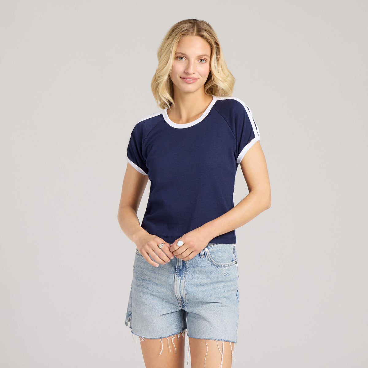 Women's Solid Shoulder-Striped Ringer Tee product image 1
