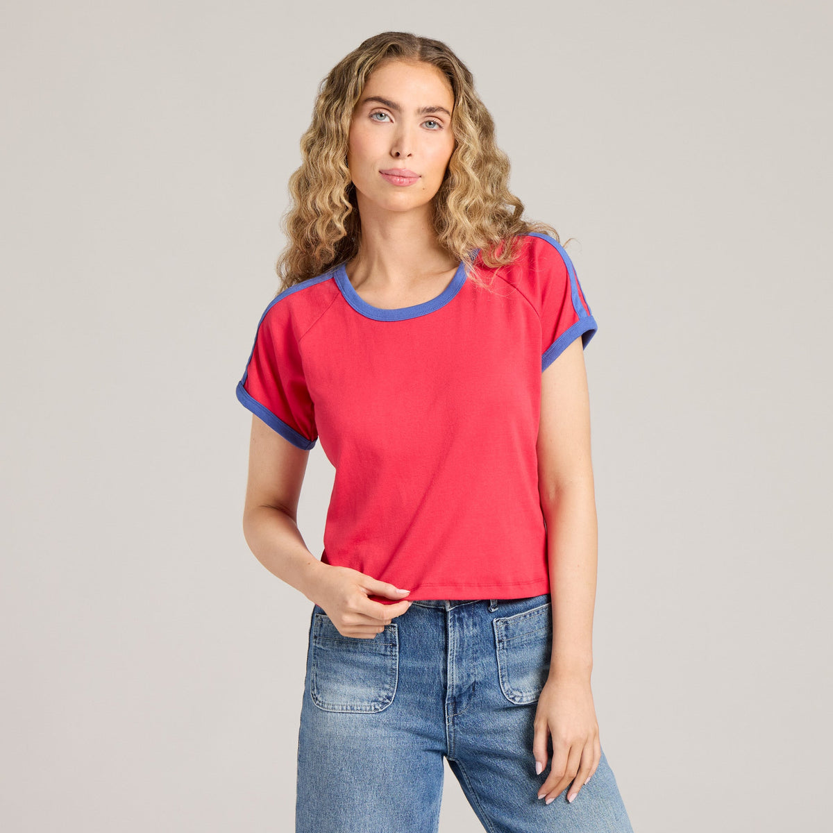 Women's Solid Shoulder-Striped Ringer Tee product image 11