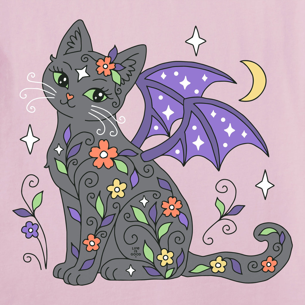 Women's Doodle Cat Bat Long Sleeve Crusher Tee product image 2