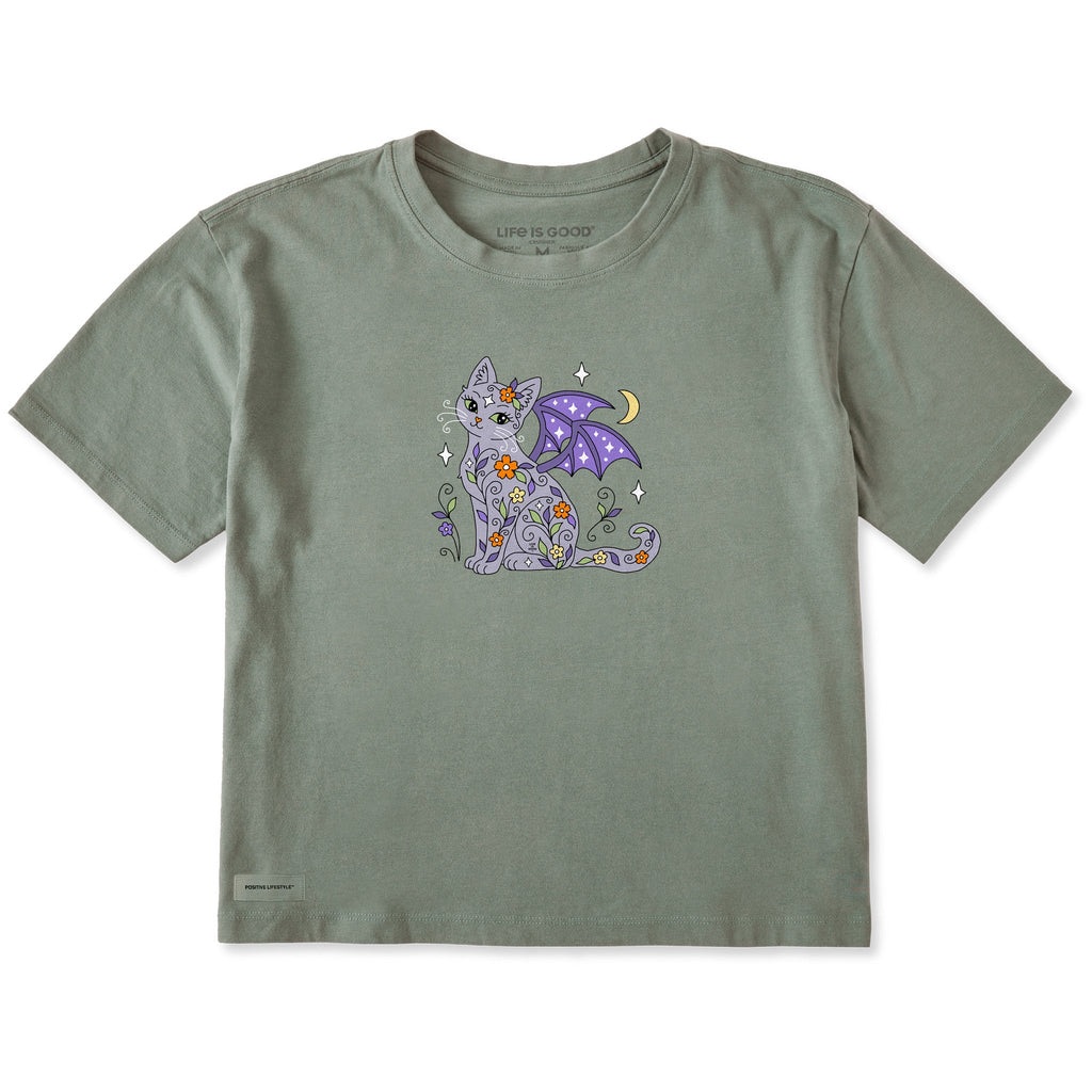 Women's Doodle Cat Bat Short Sleeve Crusher Boxy Tee product image 1