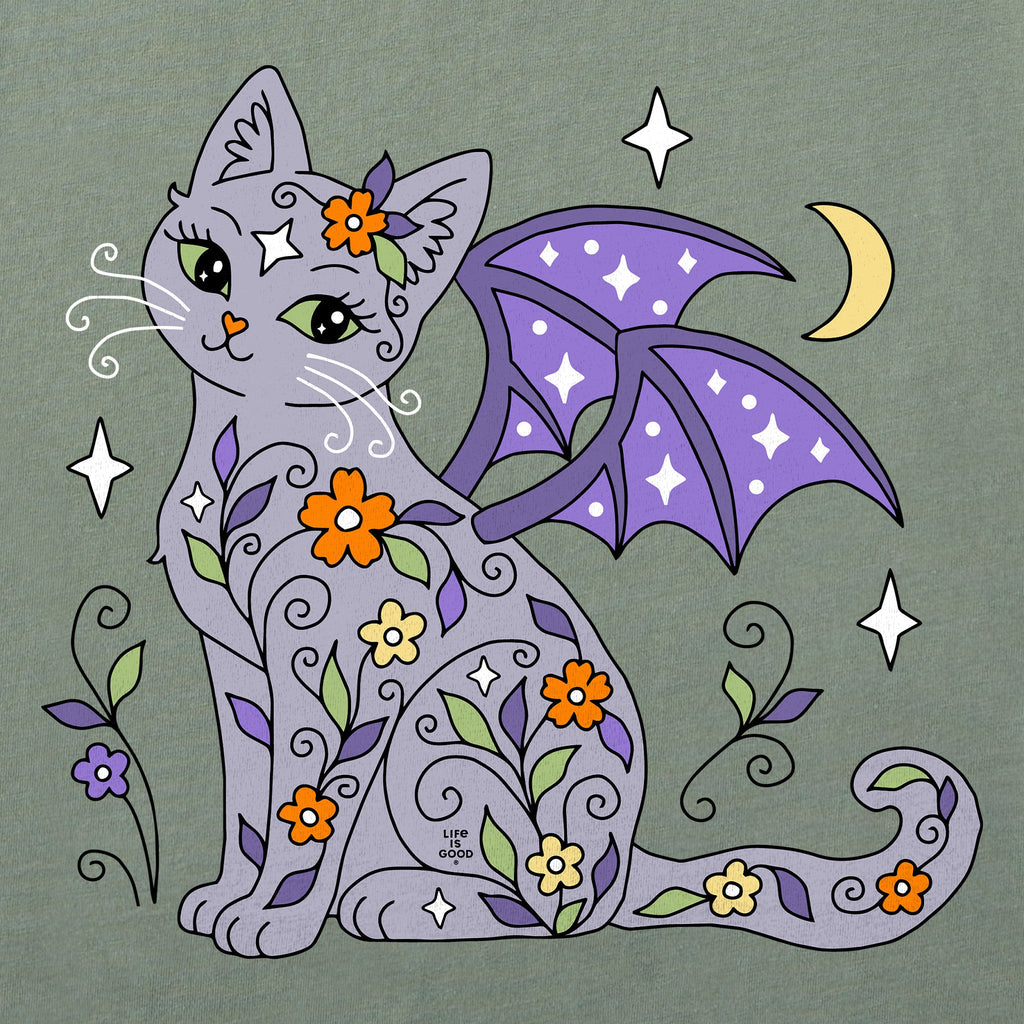 Women's Doodle Cat Bat Short Sleeve Crusher Boxy Tee product image 2
