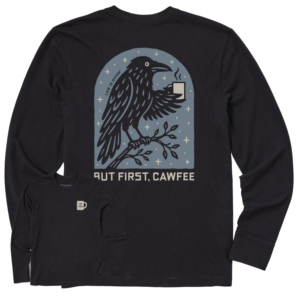 Men's But First Cafe Crow Long Sleeve Crusher Tee