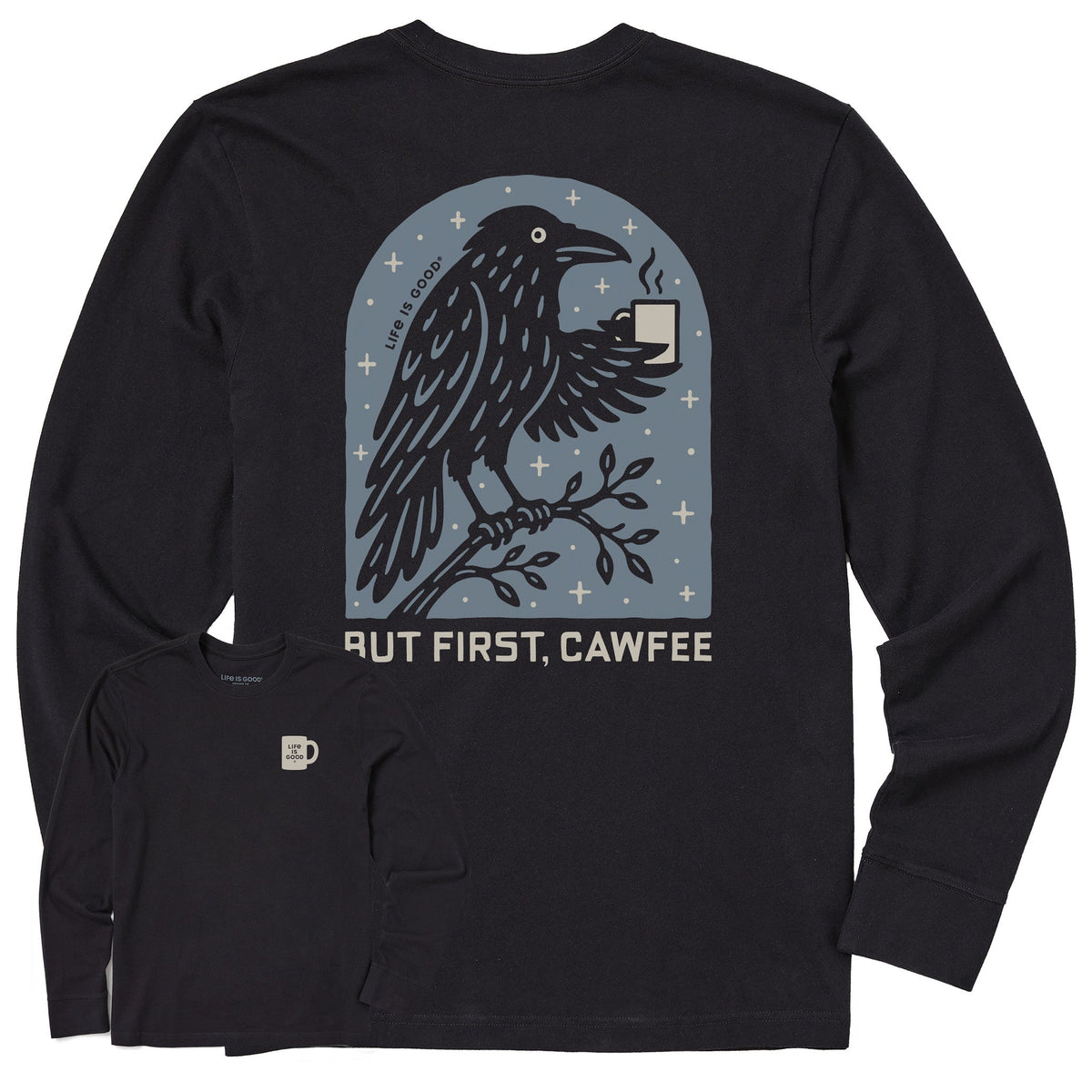 Men's But First Cafe Crow Long Sleeve Crusher Tee