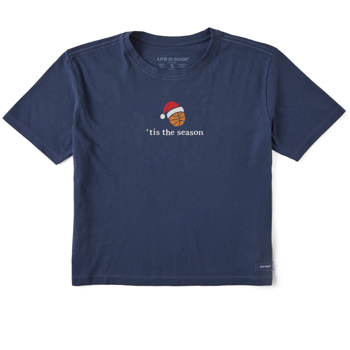 Women's Festive Tis the Basketball Season Short Sleeve Crusher Boxy Tee